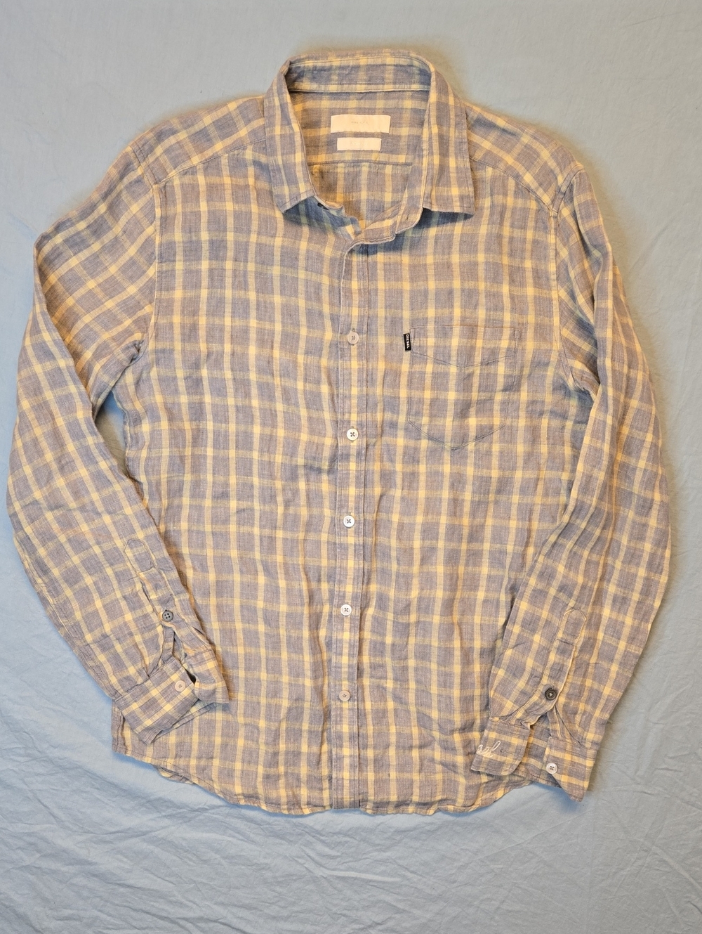 Diesel Grey and Yellow Plaid Button Down Casual Dress Shirt Vintage Y2K